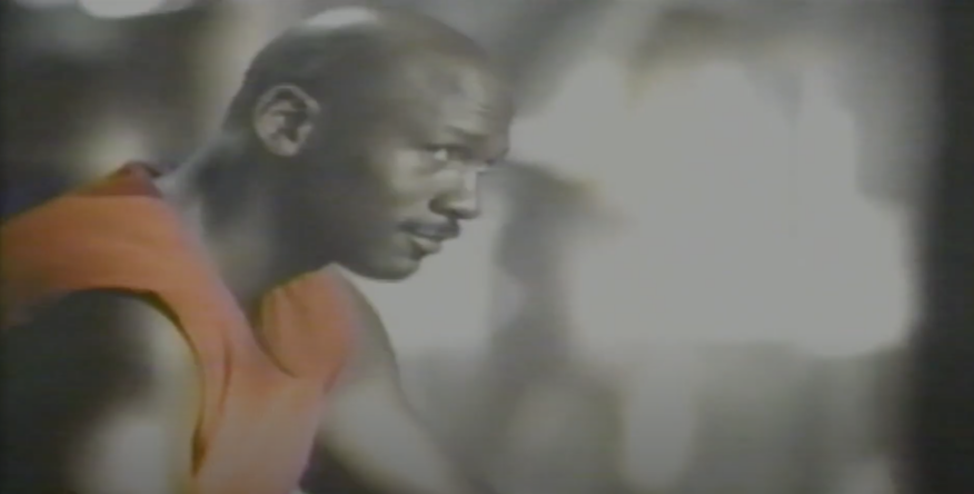 This vintage underwear ad features Michael Jordan & a bunch of guys wearing briefs in a steamy locker room