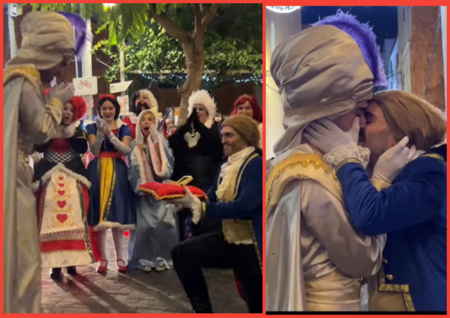 Gays dressed as Disney characters get engaged during holiday parade & the crowd goes wild